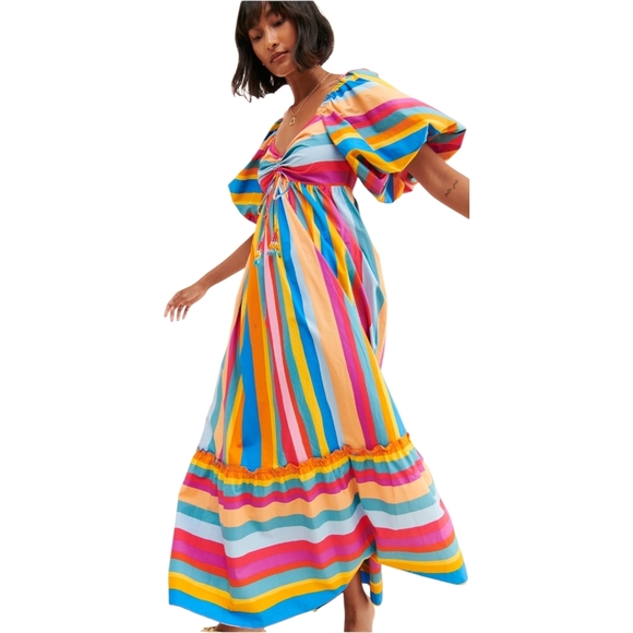 Farm Rio Rainbow Stripe Midi Dress - Picture 2 of 9
